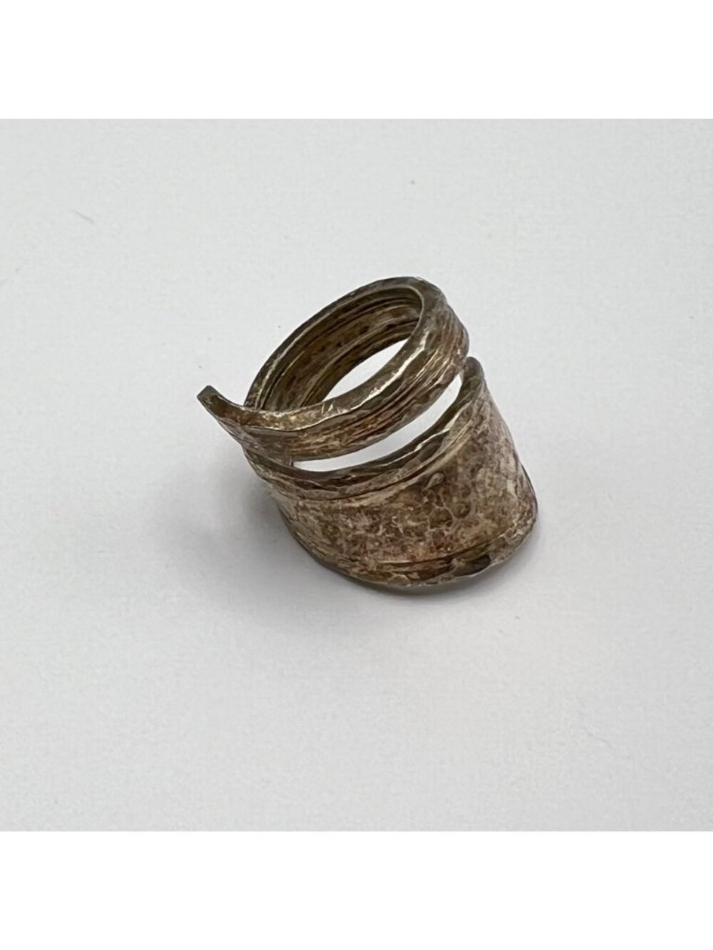 Vintage Barton Spoon Ring Size 8 Silver Plate Brutalist Modernist Artisan Patina - Picture 3 of 10